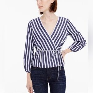 J Crew Stripe cotton poplin top with tie waist size 14